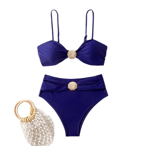 Women's Two-Piece Swimsuit Sexy Shell Buckle Triangular Cup Swimwear Plus Size - Classyfashion24.com