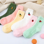 Coral velvet socks embroidered with fruits - Classyfashion24.com