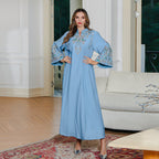 Elegant V-neck Muslim Dress with Islamic Embroidery and Rhinestones Long Skirt Women's Prayer Wear - Classyfashion24.com
