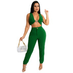 Solid color sleeveless vest leggings set - Classyfashion24.com