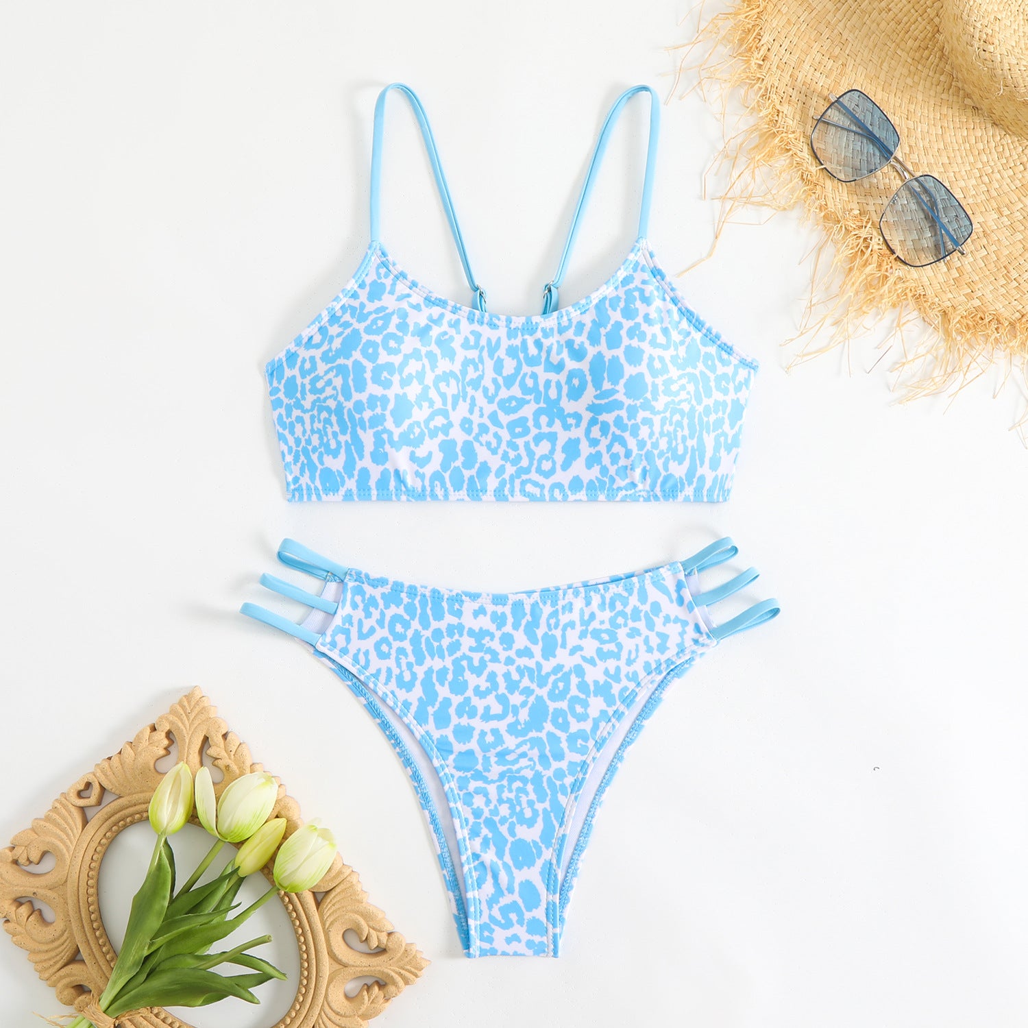 Leopard print multi rope hollow swimsuit bikini - Classyfashion24.com