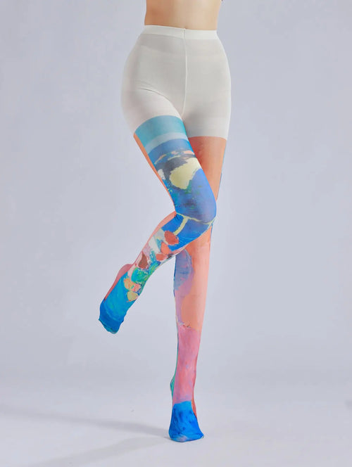 Colorful Silk Style Velvet Stockings with abstract patterns, featuring vibrant hues and a smooth finish. Ideal for stylish ou