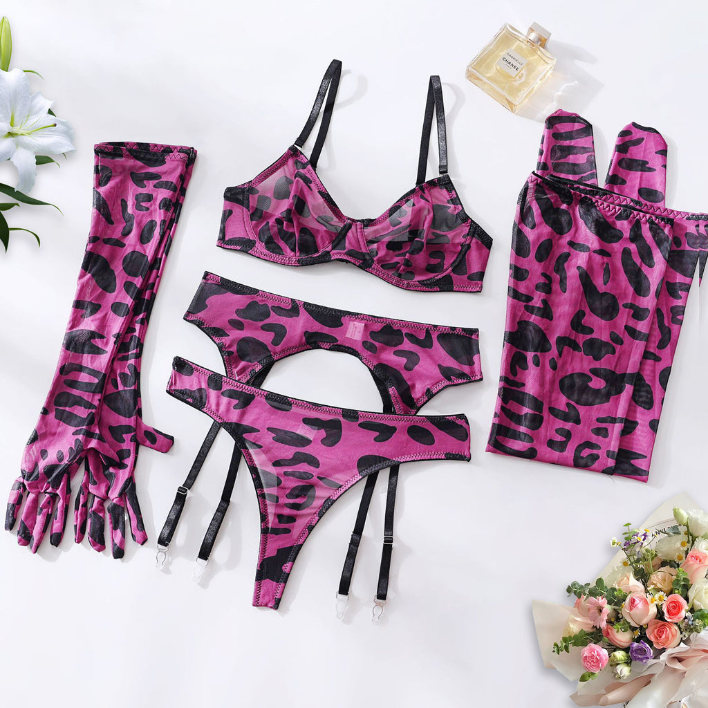Gathering Mesh Sexy Lingerie – Tie-Dye Colorful Five-Piece Set for Women