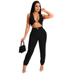 Solid color sleeveless vest leggings set - Classyfashion24.com