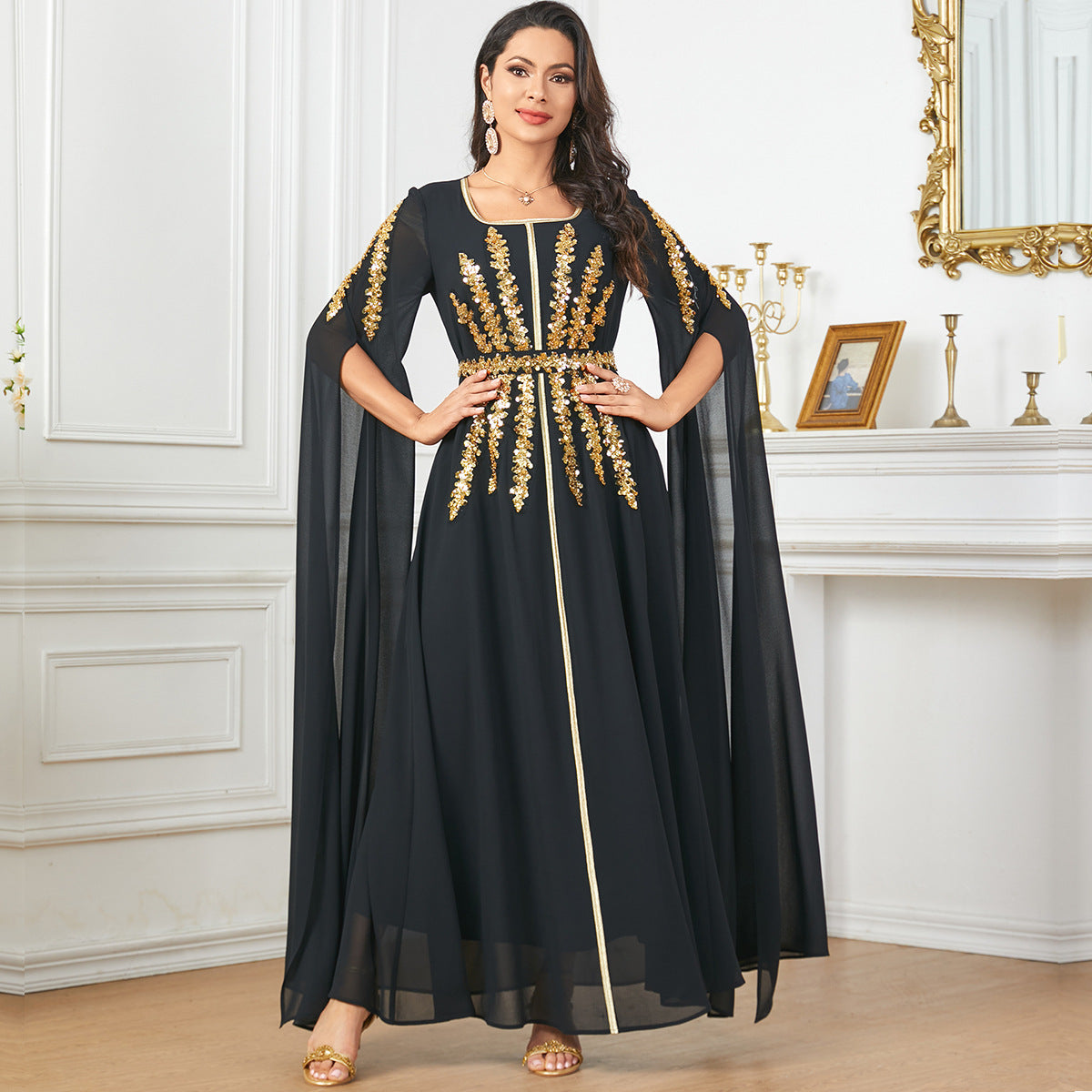 Fashion Evening Dress Arabic Women's Long Robe Extra Long Sleeve Muslim Dress - Classyfashion24.com