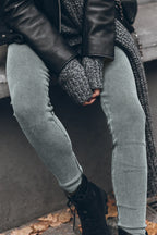Dark Grey Vintage Wash Ribbed Leggings - Classyfashion24.com