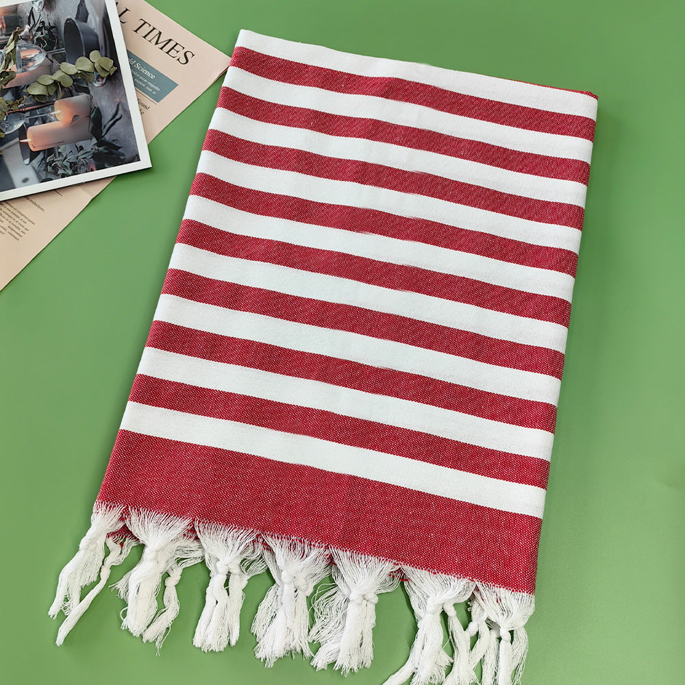 Turkish Striped Fringe Beach Towel – Quick Dry