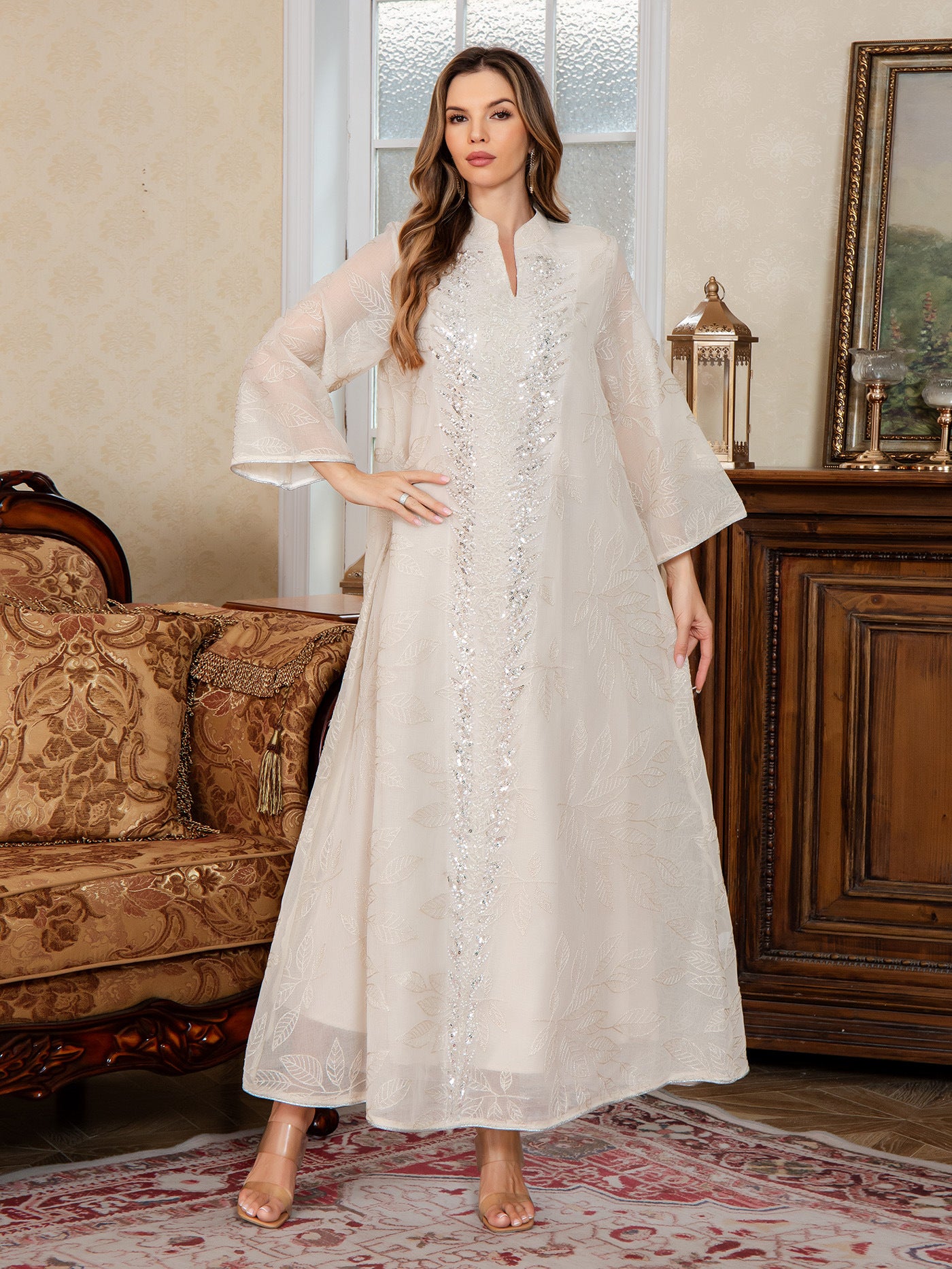 New Muslim Chiffon  Middle Eastern Clothing Dubai Long Dress Beaded - Classyfashion24.com