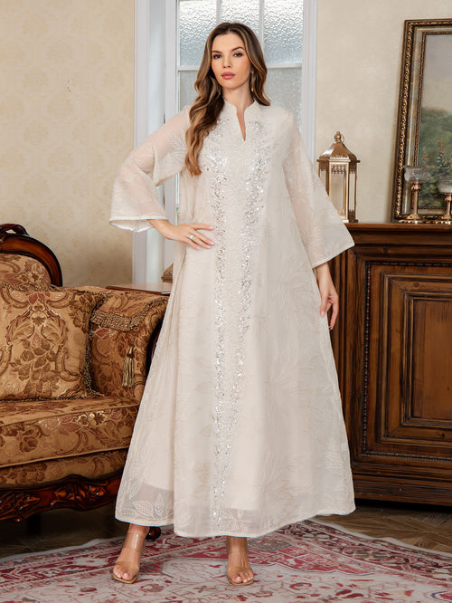 New Muslim Chiffon  Middle Eastern Clothing Dubai Long Dress Beaded - Classyfashion24.com