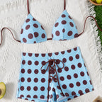 Wave point neck hanging triangle cup bikini strap flat angle split swimsuit - Classyfashion24.com