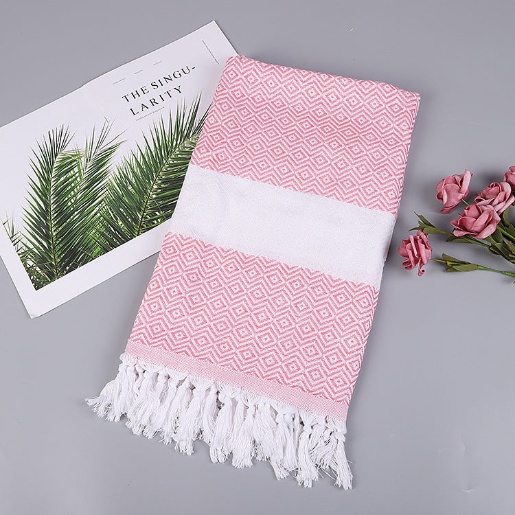 Turkish Striped Fringe Beach Towel – Quick Dry