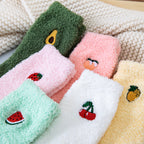 Coral velvet socks embroidered with fruits - Classyfashion24.com