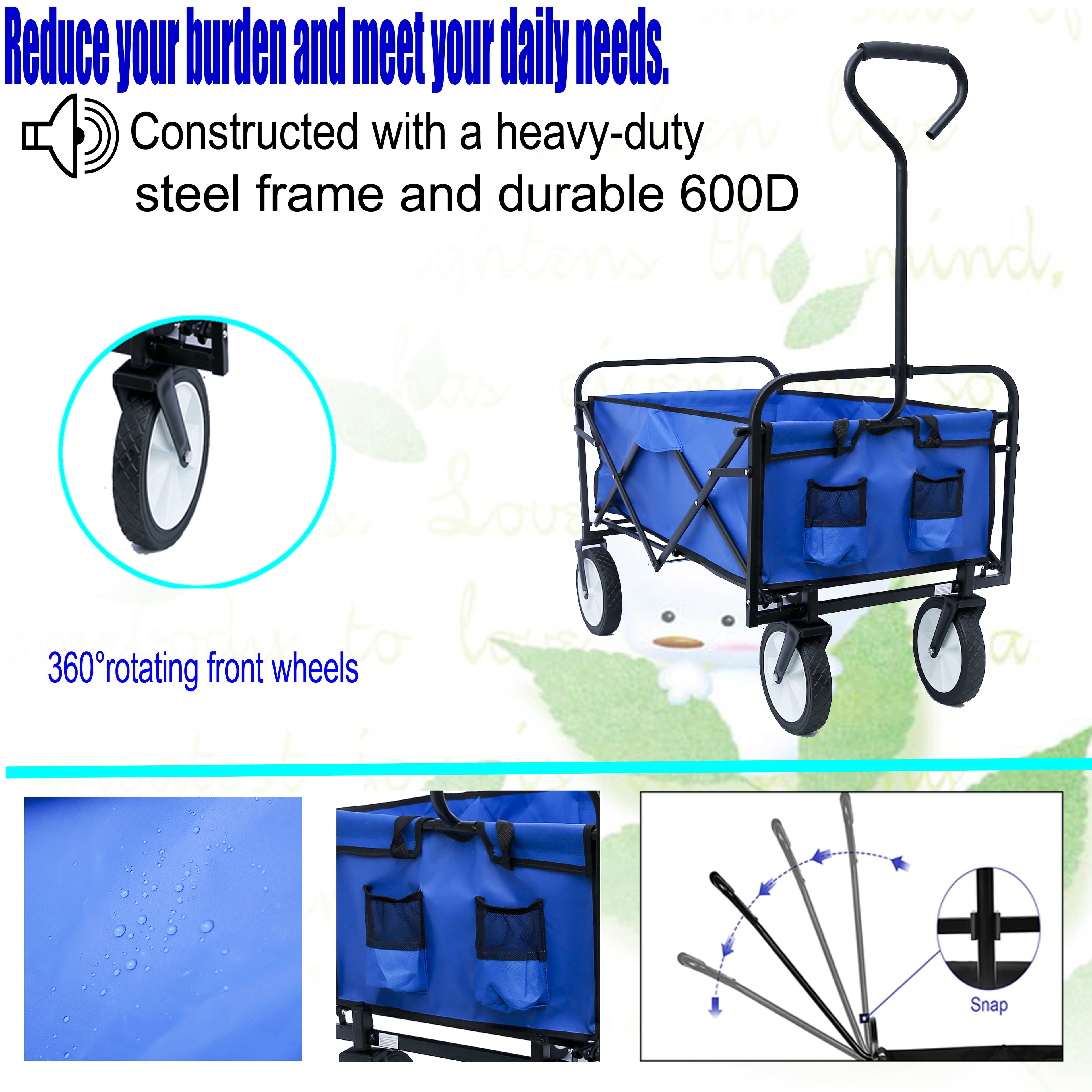 Heavy Duty Folding Utility Wagon – Collapsible All-Terrain Garden & Beach Cart