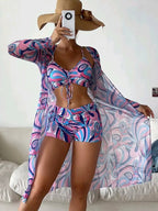 Swimsuit long sleeved mesh three piece bikini top - Classyfashion24.com