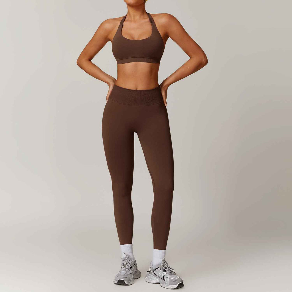 Hanging neck bra+pants yoga set, sports running set