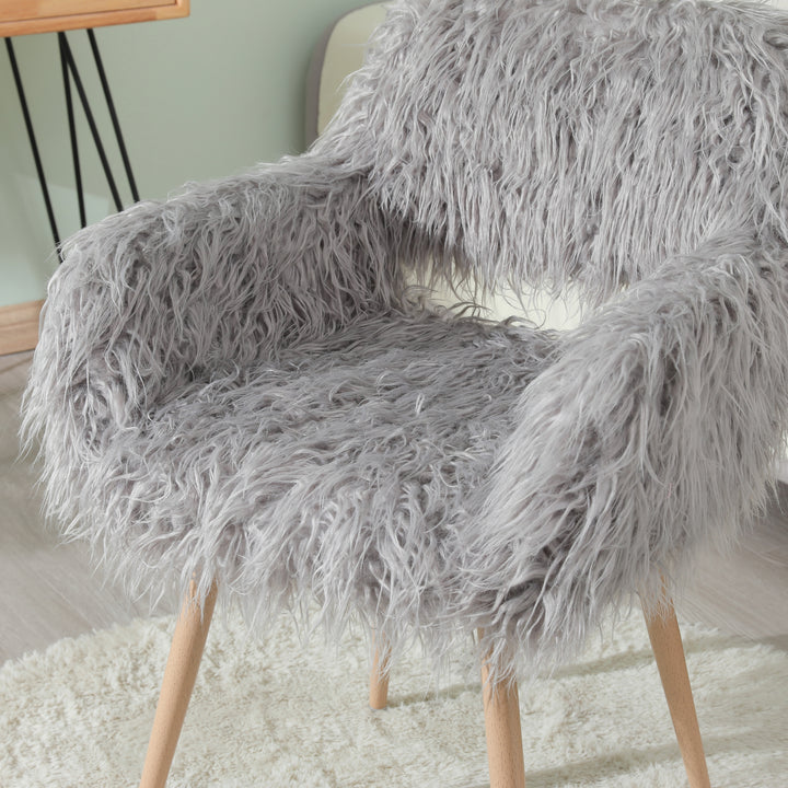 GREY Faux Fur Upholstered Make up chair Side Dining Chair with Metal Leg(GREY+Beech Metal Leg)