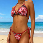 Leopard Print Red Flower Bikini Tie-Up Two-Piece Swimsuit Bikini Export - Classyfashion24.com