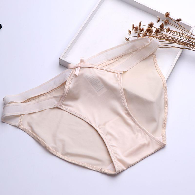 Satin Milk Silk girl underwear in nude, featuring a sexy hollow butterfly knot design and seamless, hip-hugging fit.