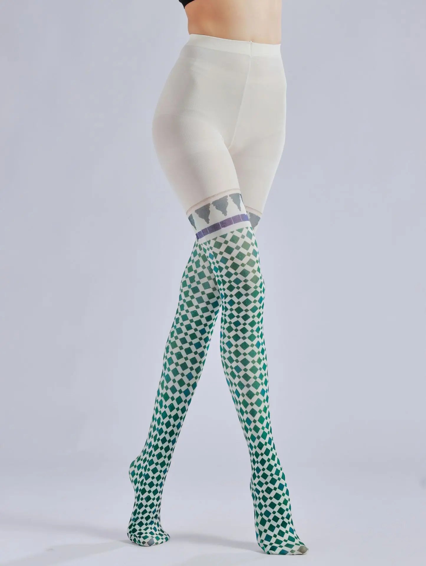 Plaid Printed Pantyhose – Retro Pattern Fake Two-Piece Silk Stockings