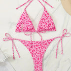 Pink Leopard Print Bikini Set for Women, Halter Neck Two-Piece Swimsuit with Elegant Design - Classyfashion24.com