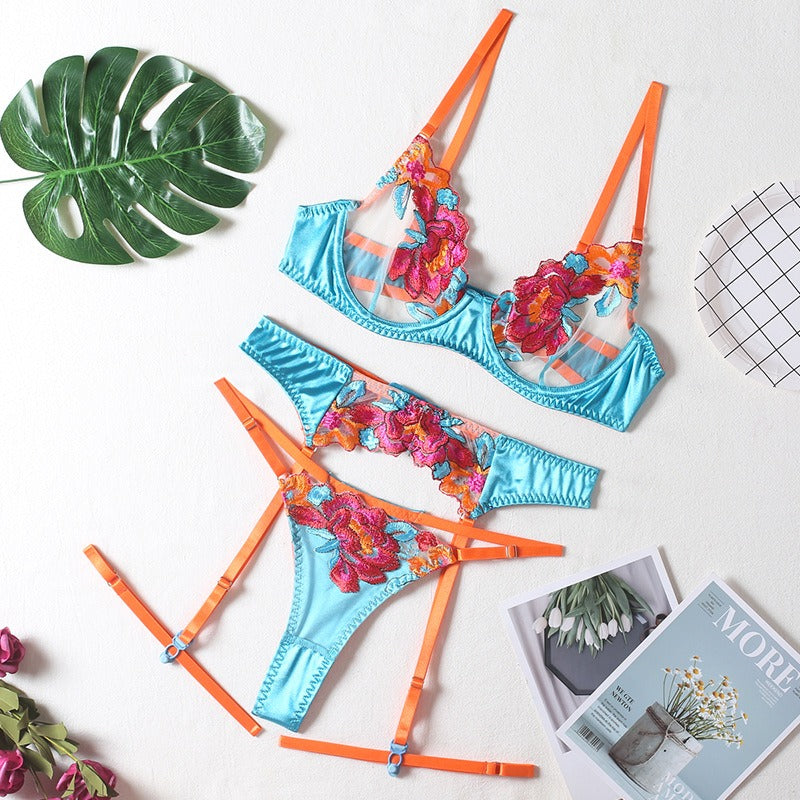 Embroidered Lingerie Garter Set for Women