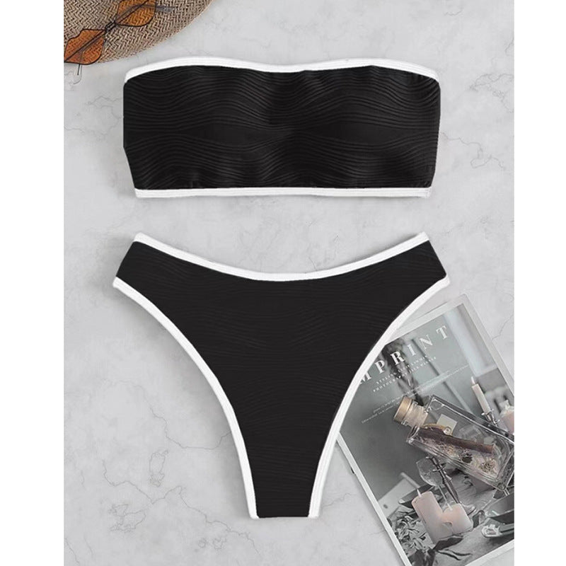 Solid color strapless high waisted bikini - Classyfashion24.com