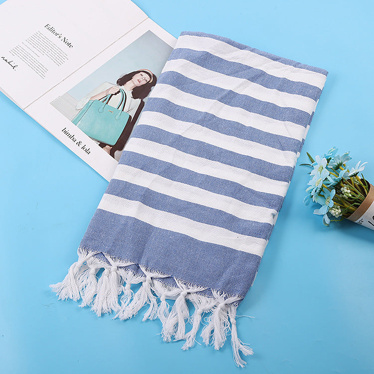 Turkish Striped Fringe Beach Towel – Quick Dry