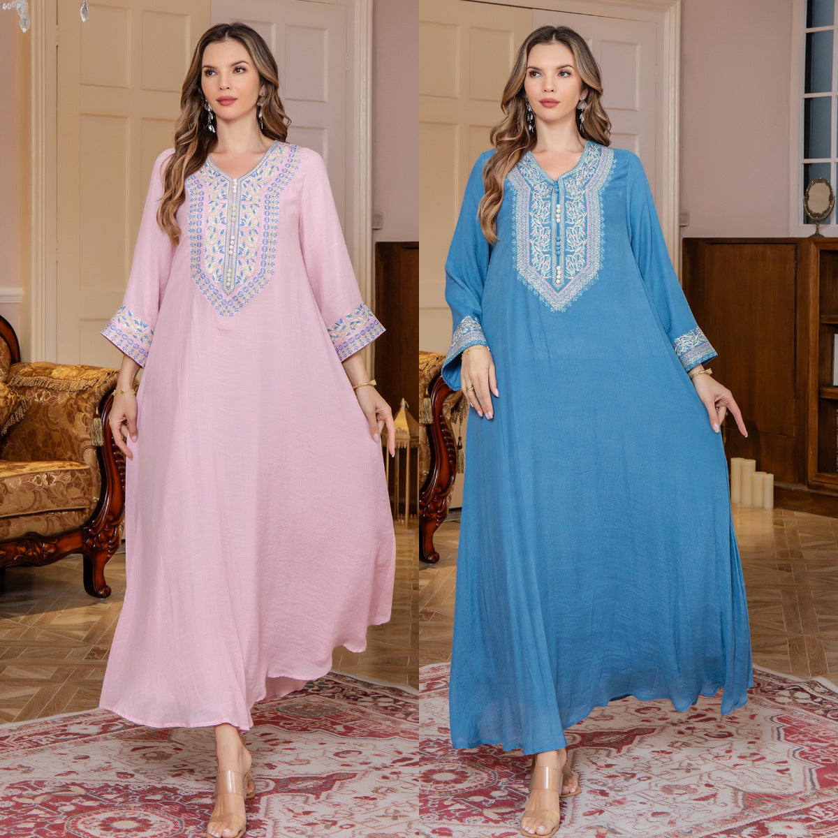 New Muslim Elegant Dress Middle Eastern Clothing Dubai Women's Embroidered Beaded Long Robe - Classyfashion24.com