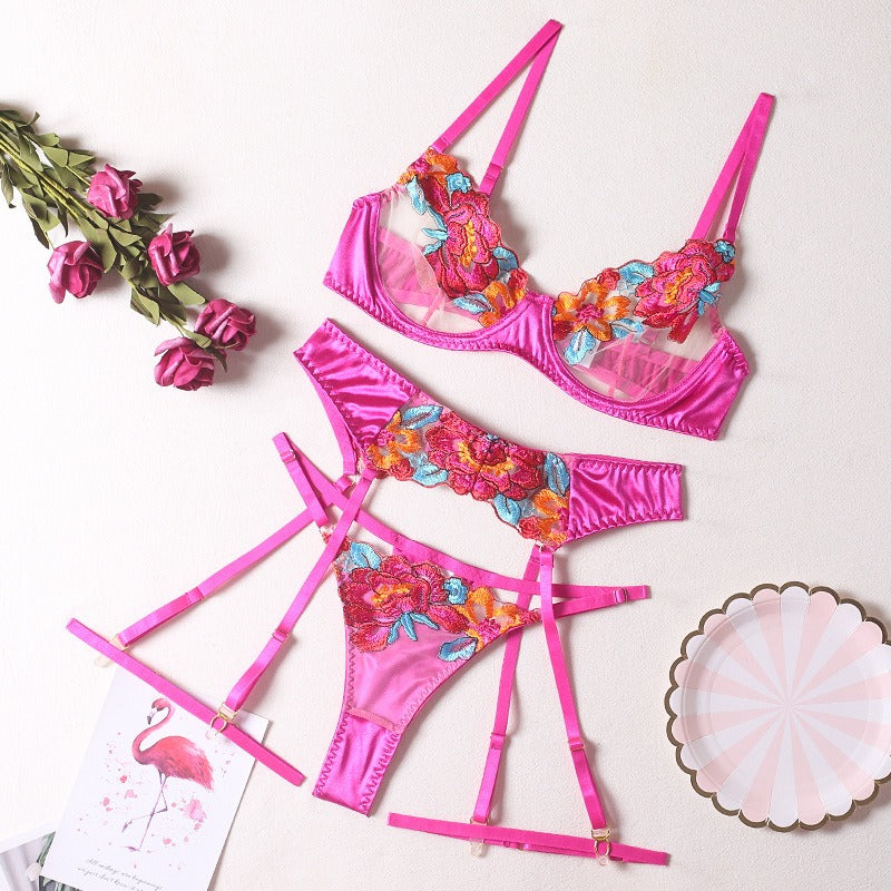 Embroidered Lingerie Garter Set for Women