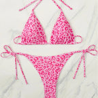 Pink Leopard Print Bikini Set for Women, Halter Neck Two-Piece Swimsuit with Elegant Design - Classyfashion24.com
