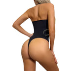 Black Bodyshaper Thong Bodysuit from classyfashionz, featuring seamless tummy control and a thong back design.