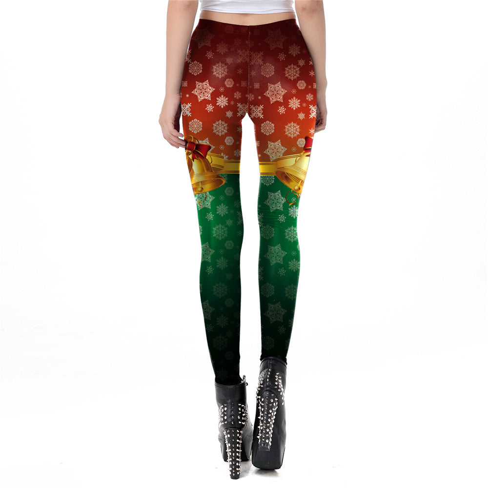 Snowflake Leggings Women Plus Size Leggins Christmas Bell Bowknot Festival Fitness Legging