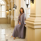 Dubai Muslim Rope Embroidery Dress Turkish Middle Eastern Long Robe for Women, Export Fashion Dress - Classyfashion24.com