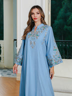 Elegant V-neck Muslim Dress with Islamic Embroidery and Rhinestones Long Skirt Women's Prayer Wear - Classyfashion24.com