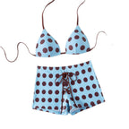 Wave point neck hanging triangle cup bikini strap flat angle split swimsuit - Classyfashion24.com