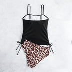 Drawstring leopard print split swimsuit - Classyfashion24.com