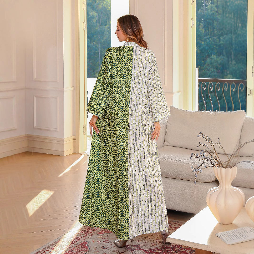 Summer Muslim Spliced Beaded Long Robe Middle Eastern Dubai Abaya Printed Maxi Dress - Classyfashion24.com