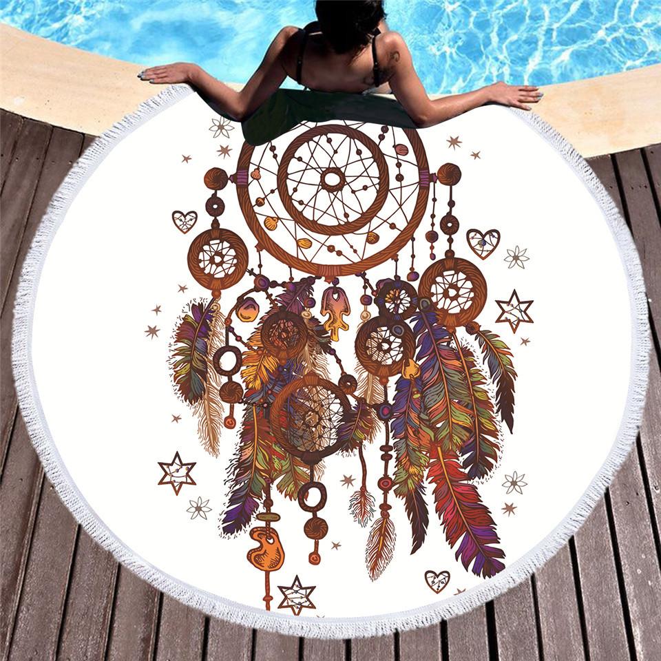 Round Feather Wind Chime 3D-Print Beach Towel Tapestry - Classyfashion24.com