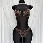 Mesh Leopard-Print Lingerie Set for Women