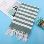 Turkish Striped Fringe Beach Towel – Quick Dry - Classyfashion24.com