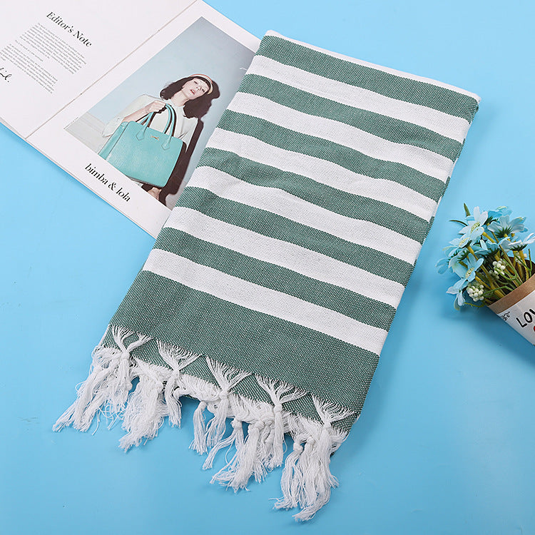 Turkish Striped Fringe Beach Towel – Quick Dry
