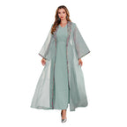 Muslim Two-Piece Dress Set Embroidered Mesh Long Dress Elegant Women's Maxi Dress - Classyfashion24.com