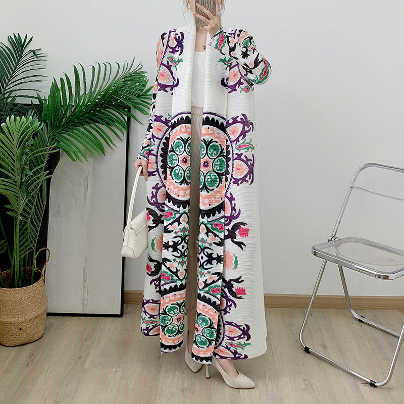 Muslim women's modern fashion Türkiye printed white casual large abaya cardigan gown - Classyfashion24.com
