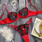Sexy thong panty with mesh fabric and embroidery.