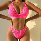 Solid color neck strap bikini - Classyfashion24.com