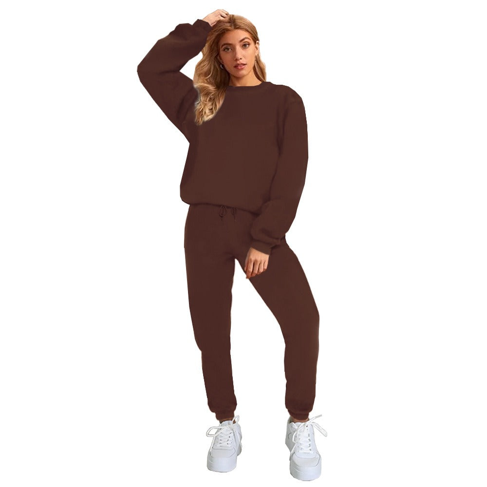 Effortless Autumn and Winter Style: Solid Round Neck Pullover Pants Bodysuit Set