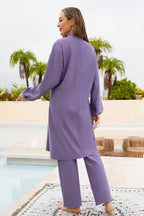 Cap, Drawstring Mock Neck Long Sleeve Top and Pants Swim Set - Classyfashion24.com