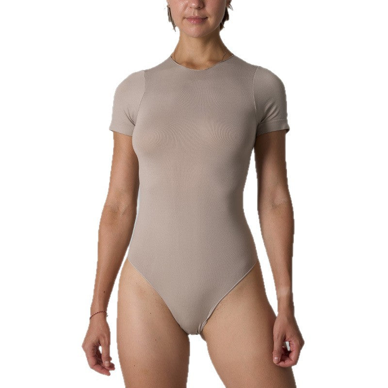 Seamless Short-Sleeve Yoga Bodysuit