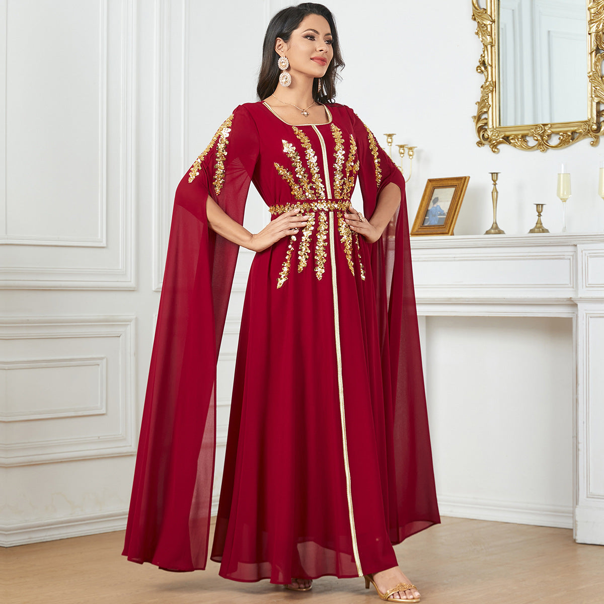 Fashion Evening Dress Arabic Women's Long Robe Extra Long Sleeve Muslim Dress - Classyfashion24.com
