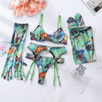 Gathering Mesh Sexy Lingerie – Tie-Dye Colorful Five-Piece Set for Women